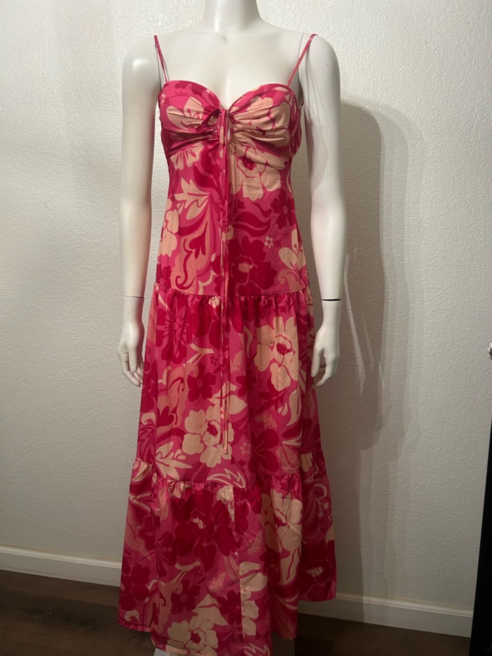 Crystal Doll Fuchsia and Cream Floral Tie-Front Maxi Dress - Picture 2 of 5